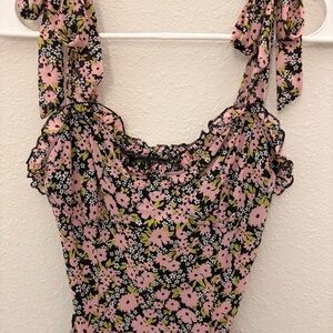 Women Y2K Floral Bodysuit Boho Festival Tie Sleeve Top Elevated S Romantic 90s
